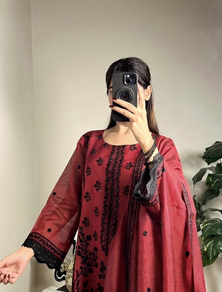 A2 - Gulnaar 3PC Pakistani Wear Khadi Net