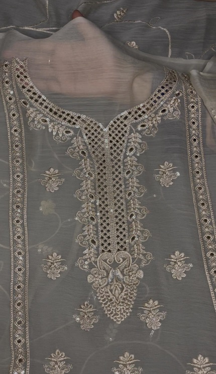 Khaki Shifon Embroidery Wear